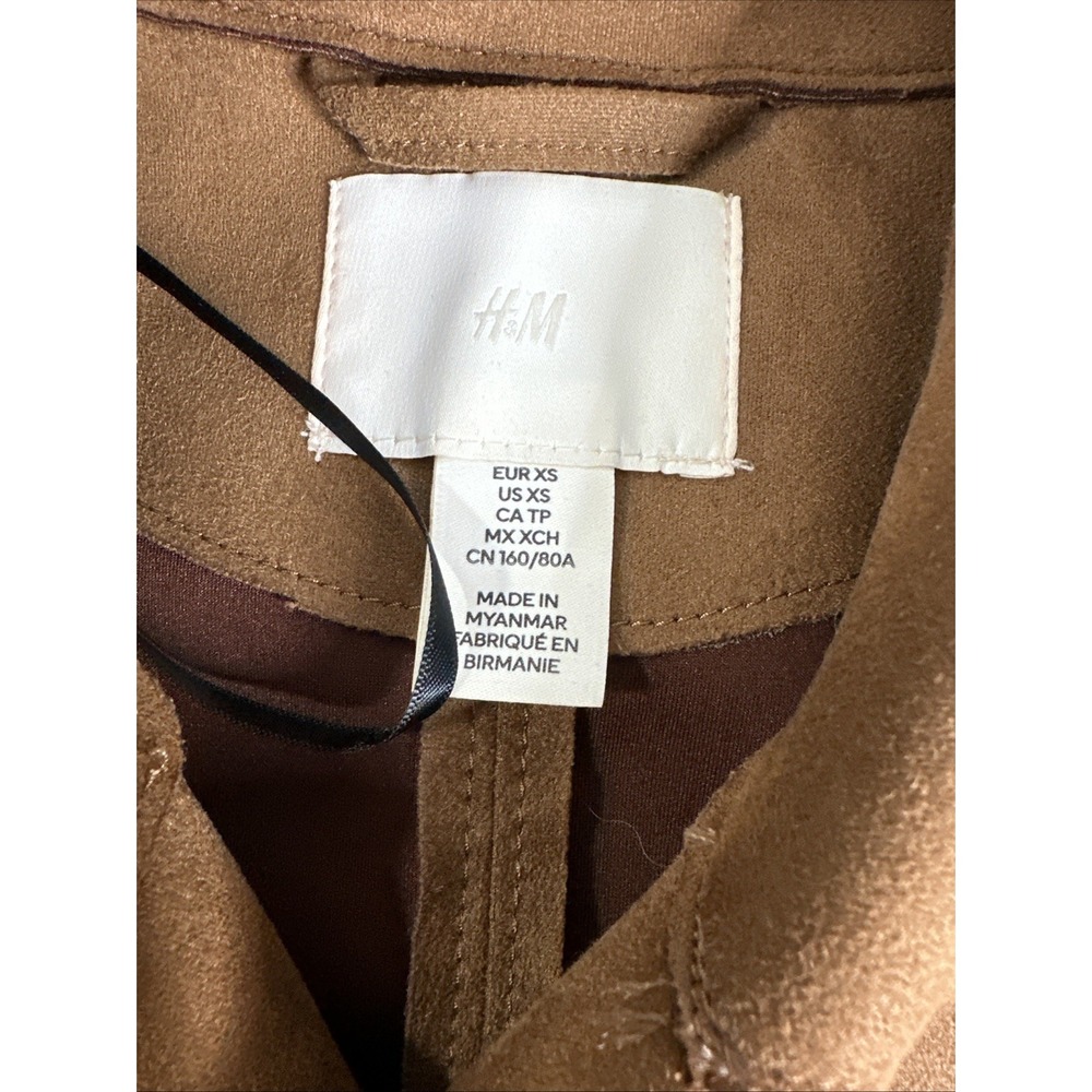 H&M Faux Suede Oversized Jacket Womens XS Tan Longline Coat Belted Pockets - Picture 11 of 14